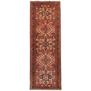 Hand-Knotted Persian Azin Runner Rug (Tribal Geometric Medallion Pattern) – Brown Wool