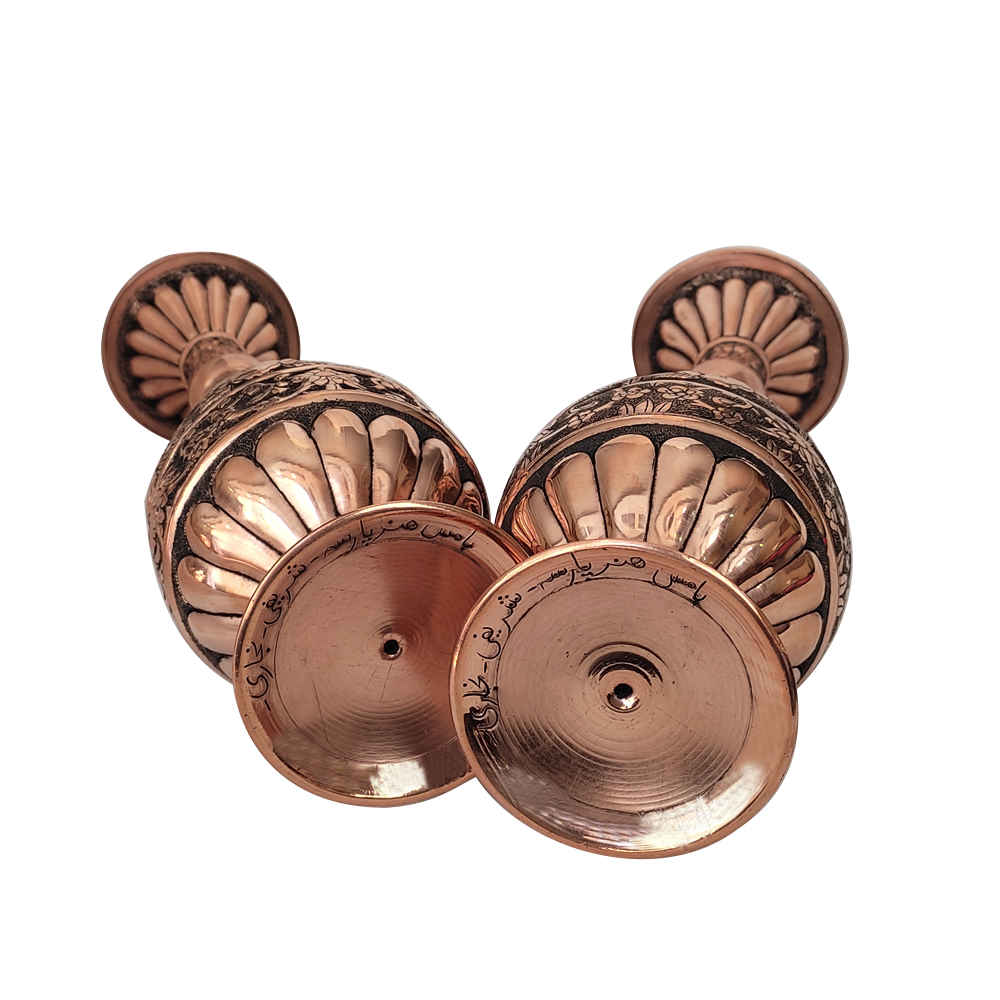 Set of Two Handcrafted Persian Engraved Copper Vases, Featuring the Lavin Design with a Timeless Floral Pattern