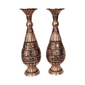 Set of Two Handcrafted Persian Engraved Copper Vases, Featuring the Lavin Design with a Timeless Floral Pattern