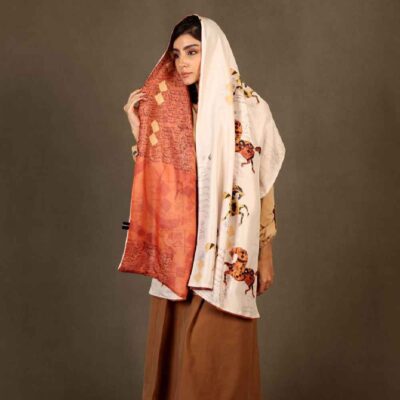 Persian Printed Silk Shawl Double Sided Artistic Calligraphy Nasim