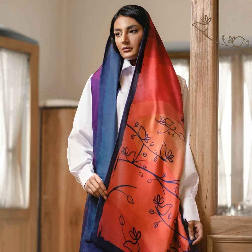 Persian Printed Silk Shawl Double Sided Artistic Calligraphy Shamlou
