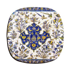 Qajar Tile Persian Floral Coasters – Round Wooden Artistic Set