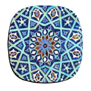 Turquoise Persian Geometric Coasters – Round Wooden Artistic Set