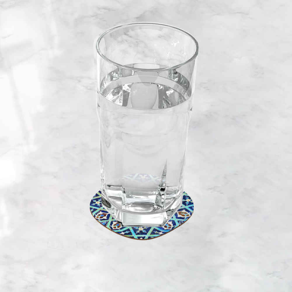 Turquoise Persian Geometric Coasters – Round Wooden Artistic Set