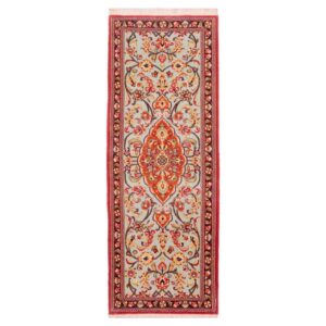 Hand-Knotted Persian Qom Aseman Runner Rug (Classical Floral Medallion) – Red Kork Wool