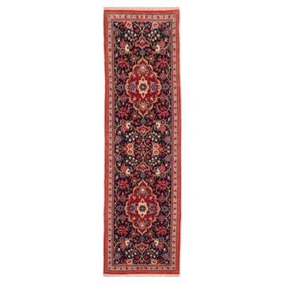 Hand-Knotted Persian Qom Ava Runner Rug (Classical Floral Medallion) - Red Kork Wool