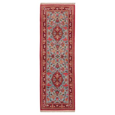 Hand-Knotted Persian Qom Sahar Runner Rug (Classical Floral Medallion) - Red Kork Wool