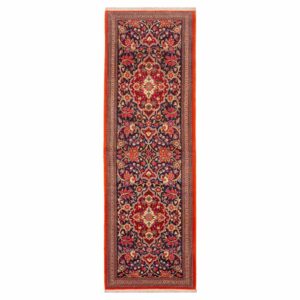 Hand-Knotted Persian Qom Sahra Runner Rug (Classical Floral Medallion) – Red Kork Wool