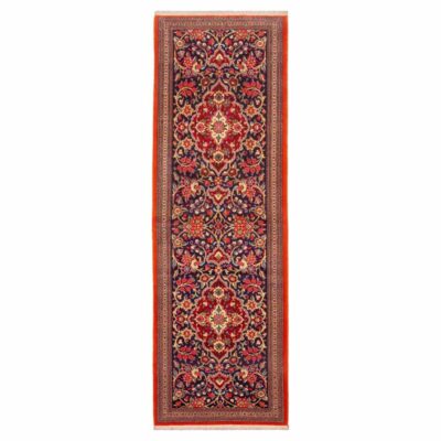 Hand-Knotted Persian Qom Sahra Runner Rug (Classical Floral Medallion) - Red Kork Wool