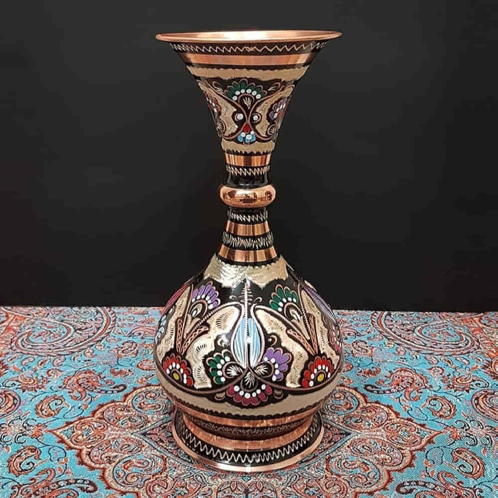 Decorative Copper Vase Hand-Painted with Persian Minakari Enamel, Featuring the Ava Model with a Traditional Floral Design