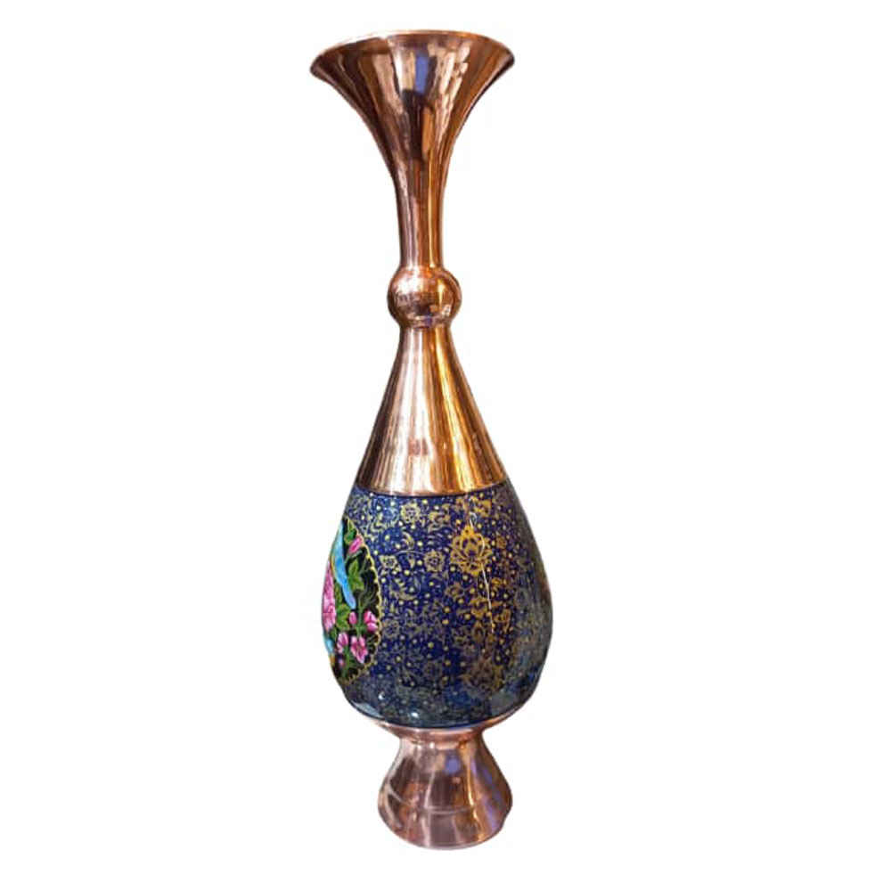 Decorative Copper Vase Hand-Painted with Persian Minakari Enamel, Featuring the Fariba Model with a Beautiful Floral Pattern