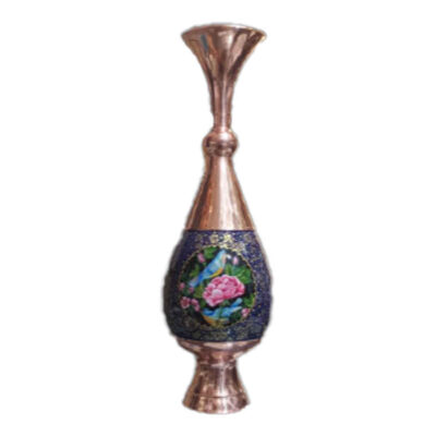 Decorative Copper Vase Hand-Painted with Persian Minakari Enamel, Featuring the Fariba Model with a Beautiful Floral Pattern