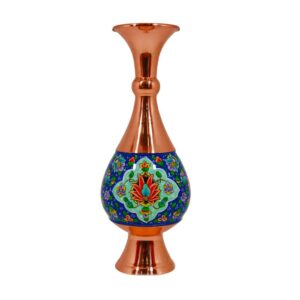 Decorative Copper Vase Hand-Painted with Persian Minakari Enamel, Featuring the Leyli Model with a Romantic Floral Design