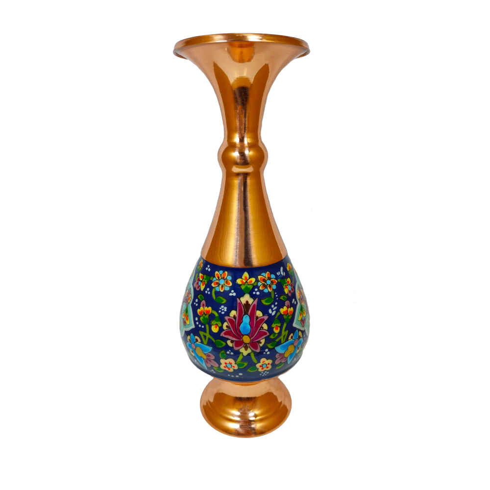 Decorative Copper Vase Hand-Painted with Persian Minakari Enamel, Featuring the Leyli Model with a Romantic Floral Design
