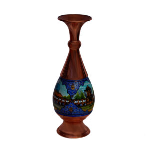 Decorative Copper Vase Hand-Painted with Persian Minakari Enamel, Featuring the Nature Model with an Organic Floral Motif