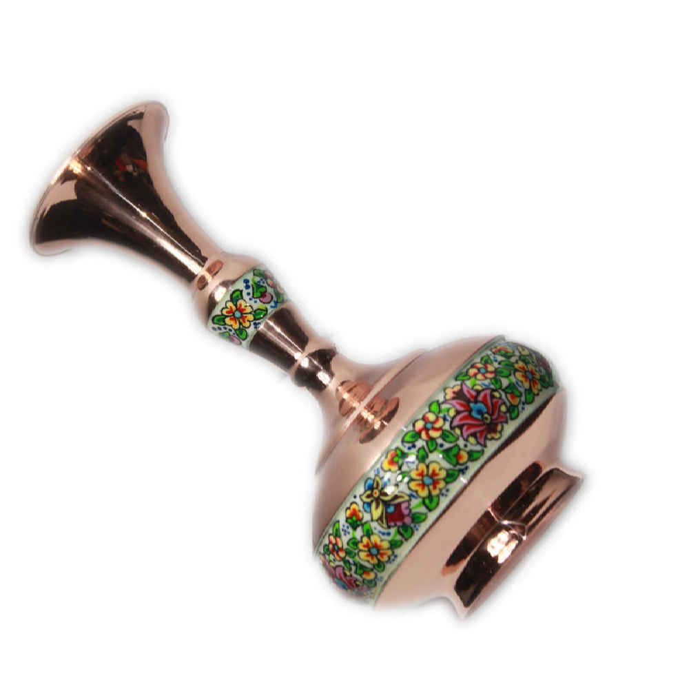 Decorative Copper Vase Hand-Painted with Persian Minakari Enamel, Featuring the Tahoora Model with a Classic Floral Pattern
