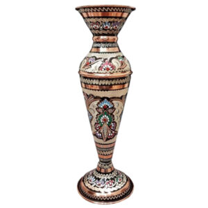 Decorative Copper Vase Hand-Painted with Persian Minakari Enamel, Featuring the Sarvin Model with a Classic Floral Motif
