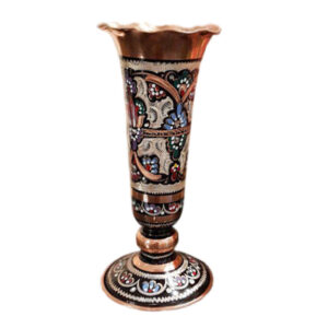 Decorative Copper Vase Hand-Painted with Persian Minakari Enamel, Featuring the Sheypoori Model in a Trumpet Silhouette with Floral Art