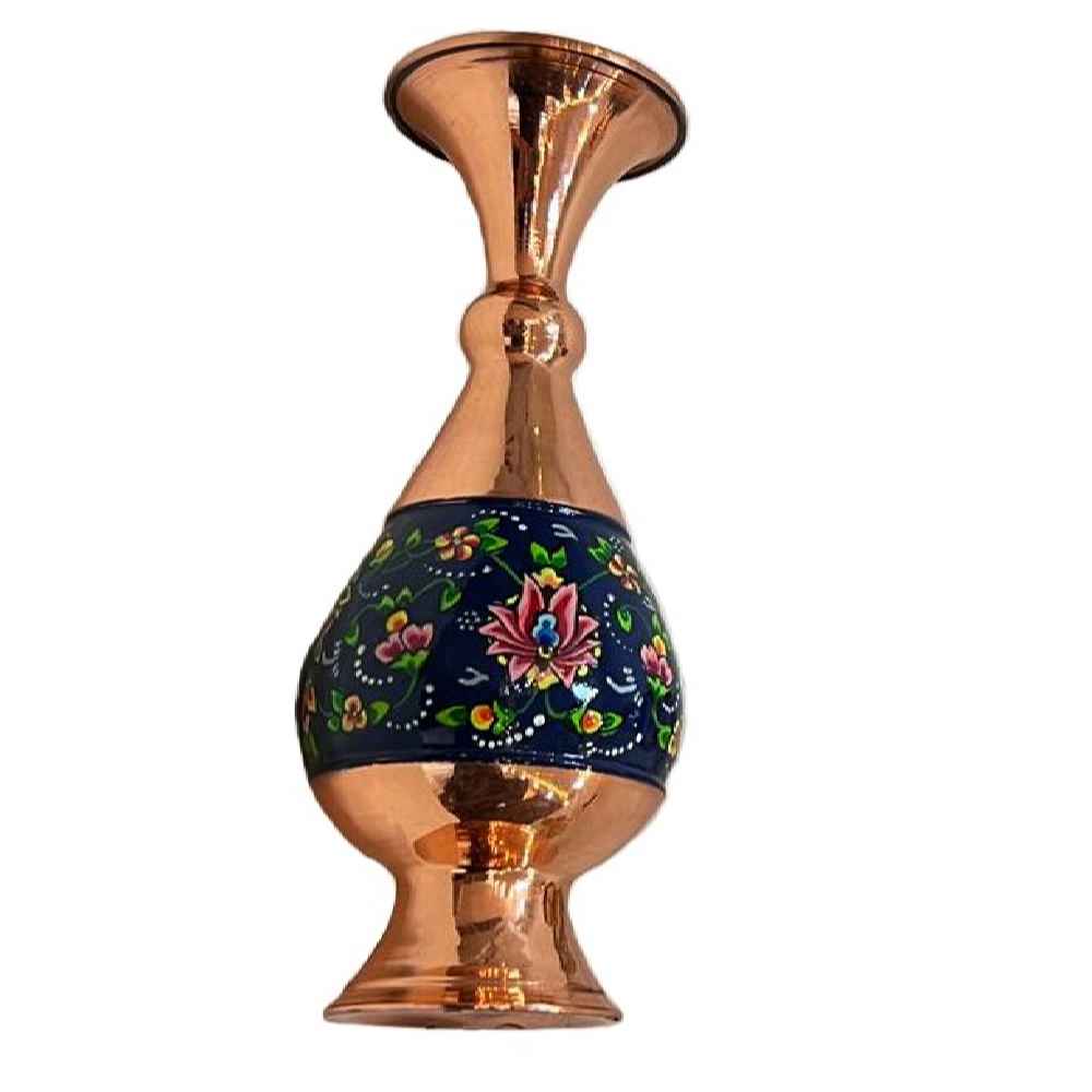 Decorative Copper Vase Hand-Painted with Persian Minakari Enamel, Featuring the Sina Model with a Stunning Floral Design
