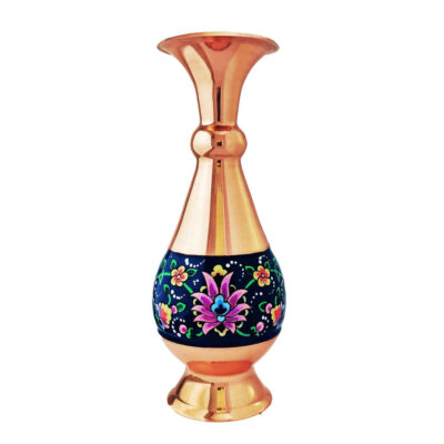 Decorative Copper Vase Hand-Painted with Persian Minakari Enamel, Featuring the Tahoora Model with a Classic Floral Pattern