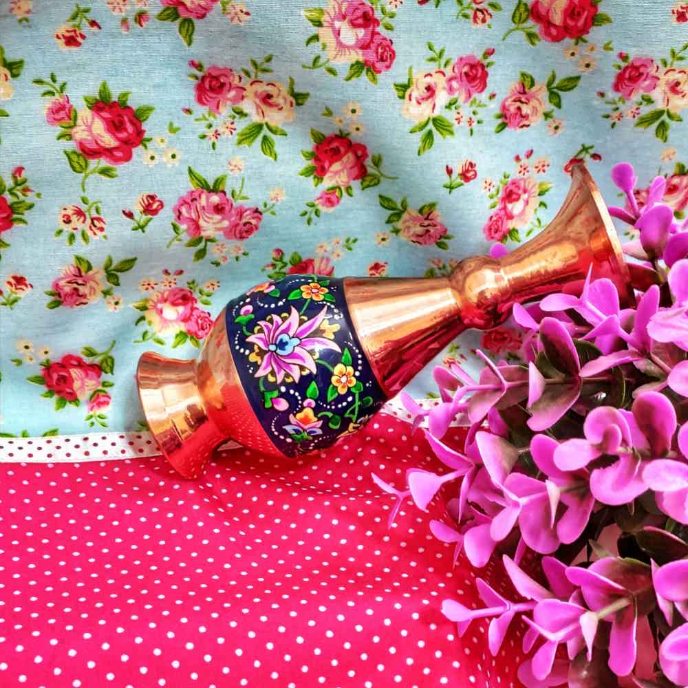 Decorative Copper Vase Hand-Painted with Persian Minakari Enamel, Featuring the Tahoora Model with a Classic Floral Pattern