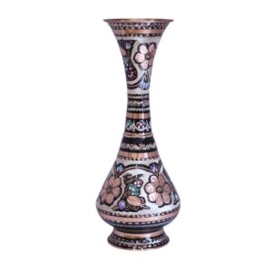 Decorative Copper Vase Hand-Painted with Persian Minakari Enamel, Featuring the Yavar Model with an Elegant Floral Design