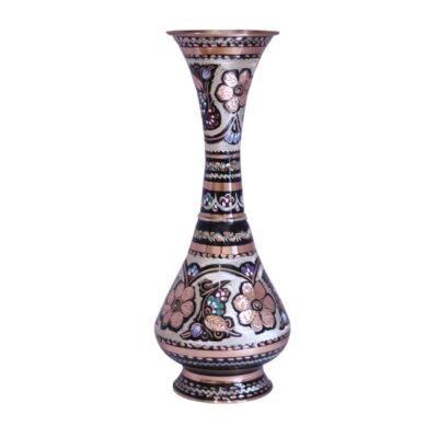 Decorative Copper Vase Hand-Painted with Persian Minakari Enamel, Featuring the Yavar Model with an Elegant Floral Design