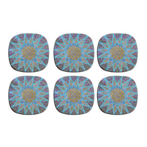 Persian Geometric Mandala Coasters – Round Wooden Artistic Set