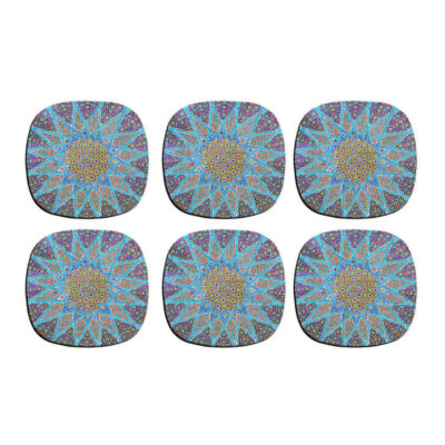 Persian Geometric Mandala Coasters – Round Wooden Artistic Set
