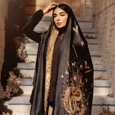 Persian Printed Silk Shawl Double Sided Artistic Calligraphy Poem