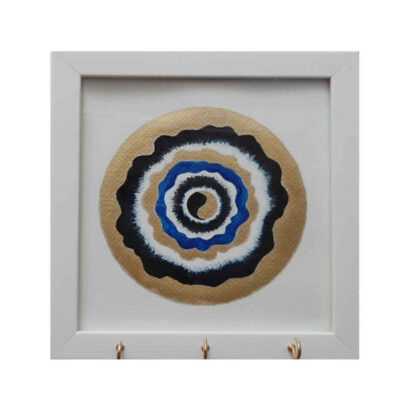 Decorative Wooden Wall Key Holder with Evil Eye Design C023 for Entryway