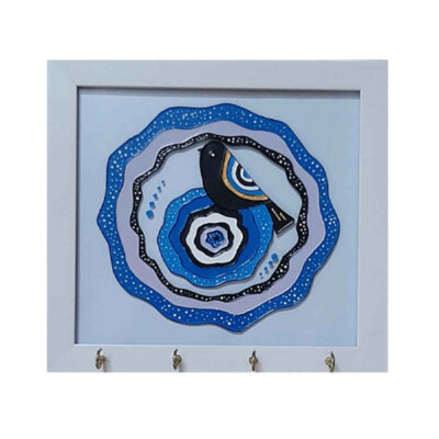 Decorative Wooden Wall Key Holder with Evil Eye Design EH22 for Entryway