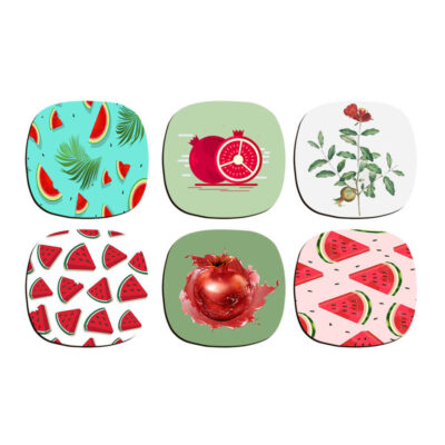 Yalda Pomegranate & Watermelon Coasters – Round Artistic Wooden Set