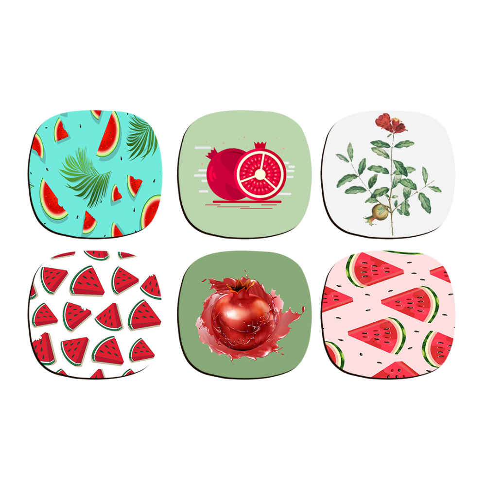 Yalda Pomegranate & Watermelon Coasters – Round Artistic Wooden Set