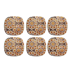 Traditional Persian Geometric Coasters – Round Wooden Artistic Set