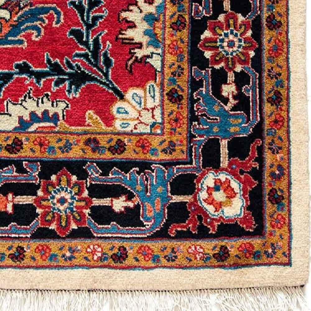 Hand-Knotted Persian Heriz Atoosa Runner Rug (Classical Floral Medallion) – Red Wool