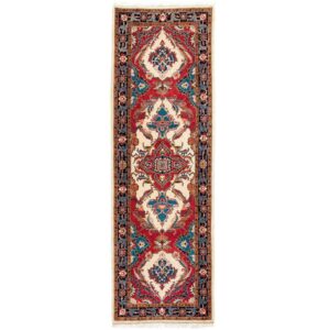 Hand-Knotted Persian Heriz Atoosa Runner Rug (Classical Floral Medallion) – Red Wool