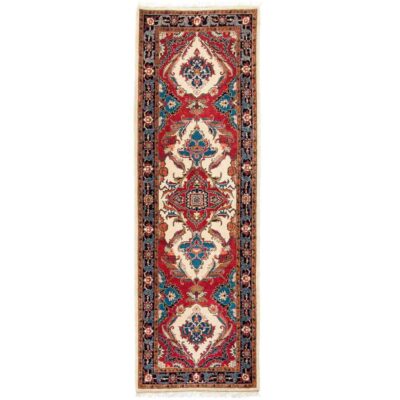 Hand-Knotted Persian Heriz Atoosa Runner Rug (Classical Floral Medallion) - Red Wool