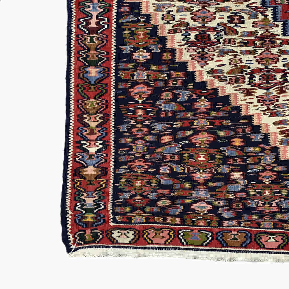 Ahoo Traditional Geometric Kilim Rug – Handwoven Sanandaj Wool Blend