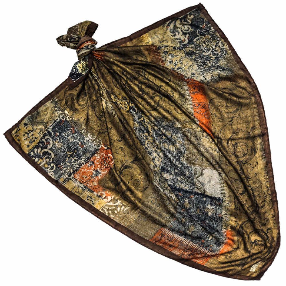 Artistic Print Summer Silk Scarf for Women – Luxe and Vibrant Khorshid Design