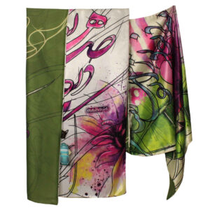 Persian Printed Silk Shawl Double Sided Artistic Calligraphy Atoosa
