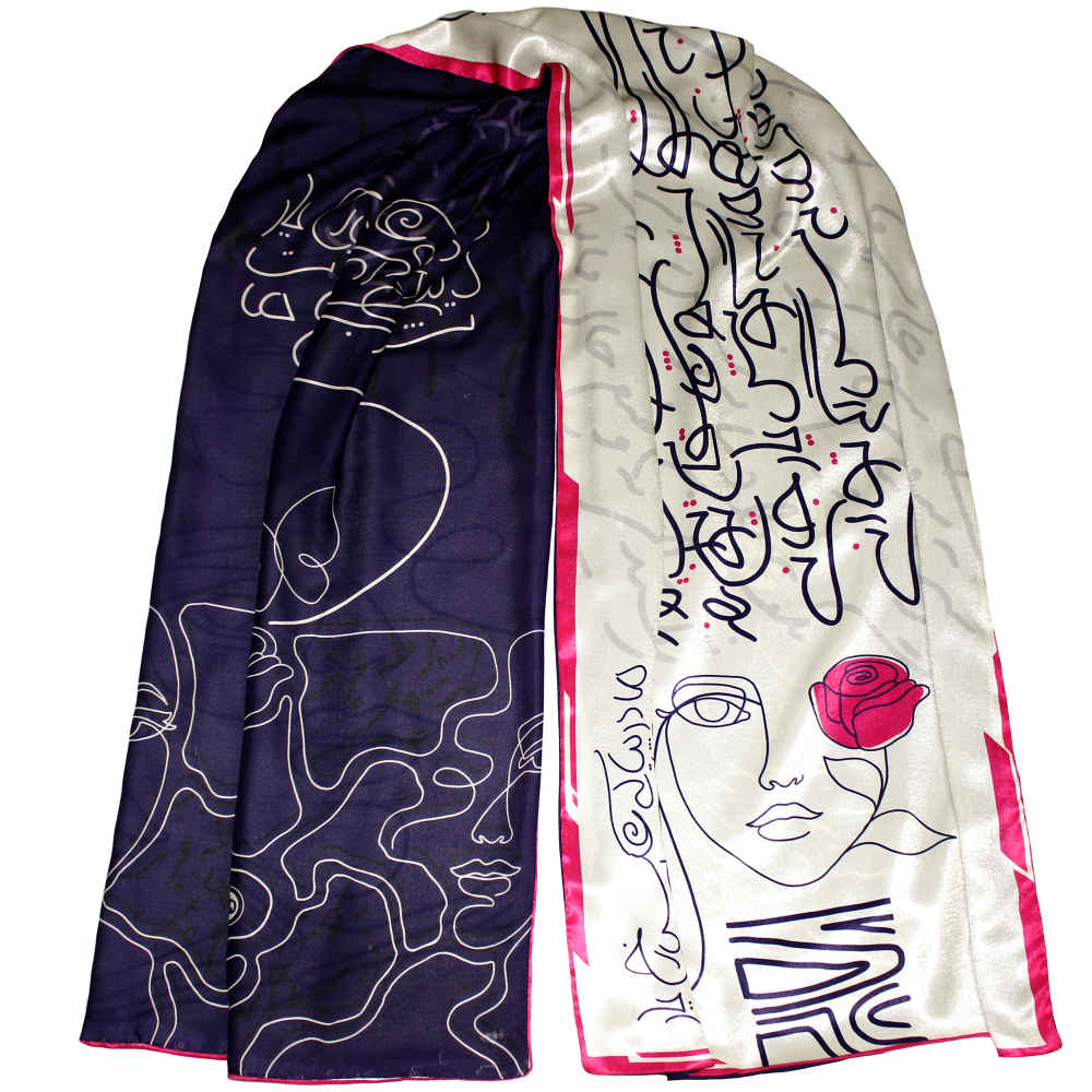 Persian Printed Silk Shawl Double Sided Artistic Calligraphy Yar