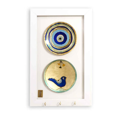 Decorative Wooden Wall Key Holder with Evil Eye Design 02 for Entryway