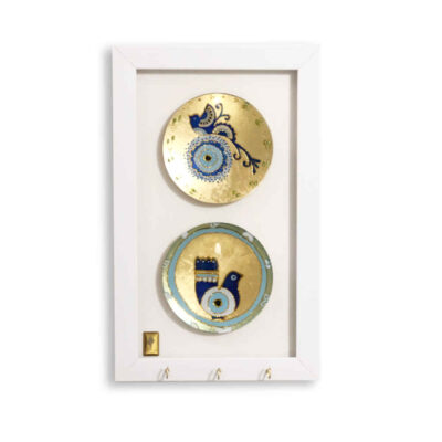 Decorative Wooden Wall Key Holder with Evil Eye Design for Entryway