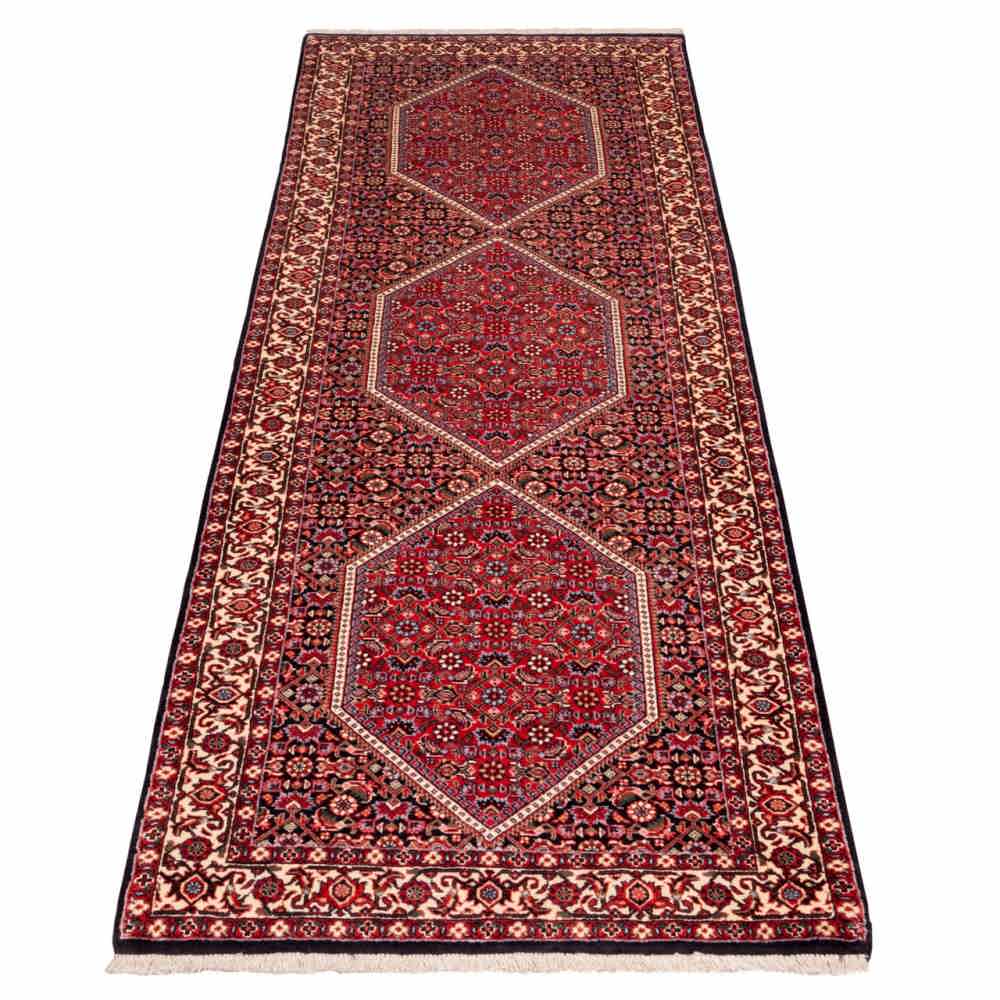 Hand-Knotted Persian Bijar Toranj Runner Rug (Traditional Mahi Medallion / Herati) – Red Wool