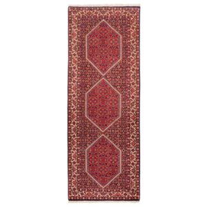 Hand-Knotted Persian Bijar Toranj Runner Rug (Traditional Mahi Medallion / Herati) – Red Wool