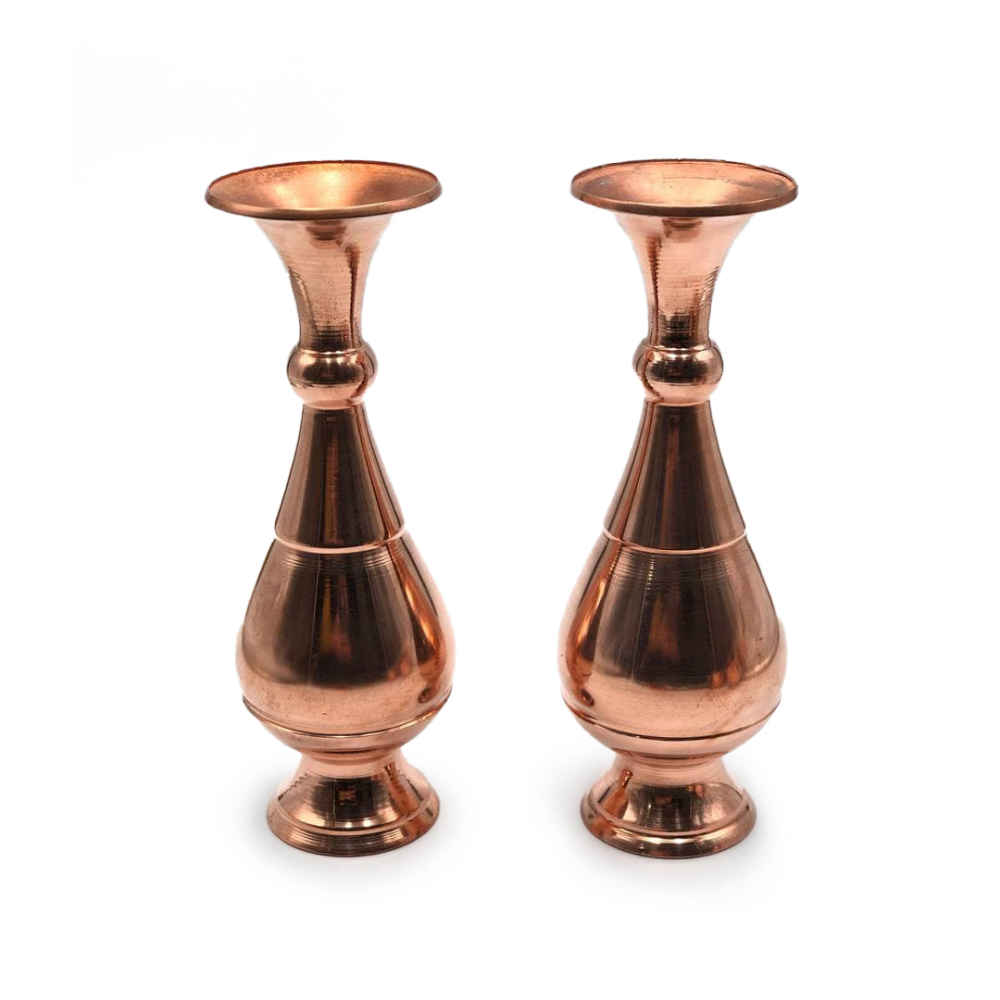 Set of Two Handcrafted Hammered Decorative Copper Vases, Featuring the Tara Model in a Classic Bottle Silhouette