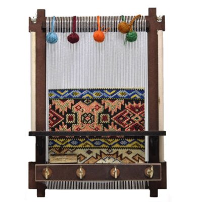 Handcrafted Persian Wooden Wall Key Holder with Carpet Weaving Loom Design