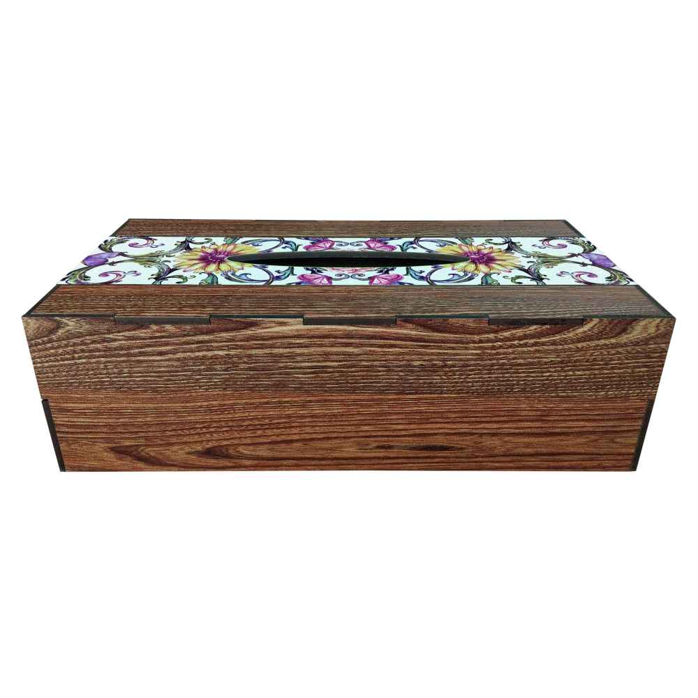 Rustic Wooden Tissue Box Cover – Flower Design