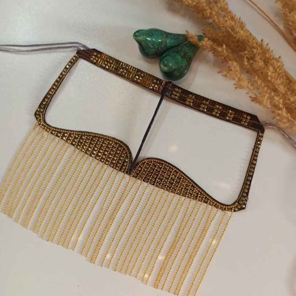 Handcrafted Rhinestone Battoulah Mask – Gulf Burqa Golden Model